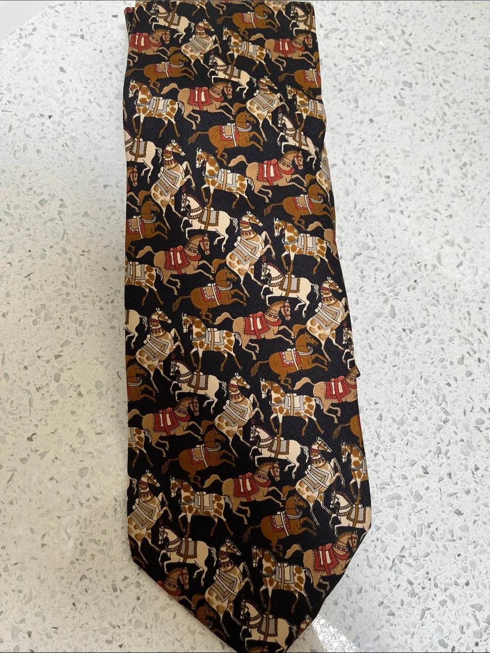 Salvatore Ferragamo Chocolate Brown Equestrian -Print Silk Tie